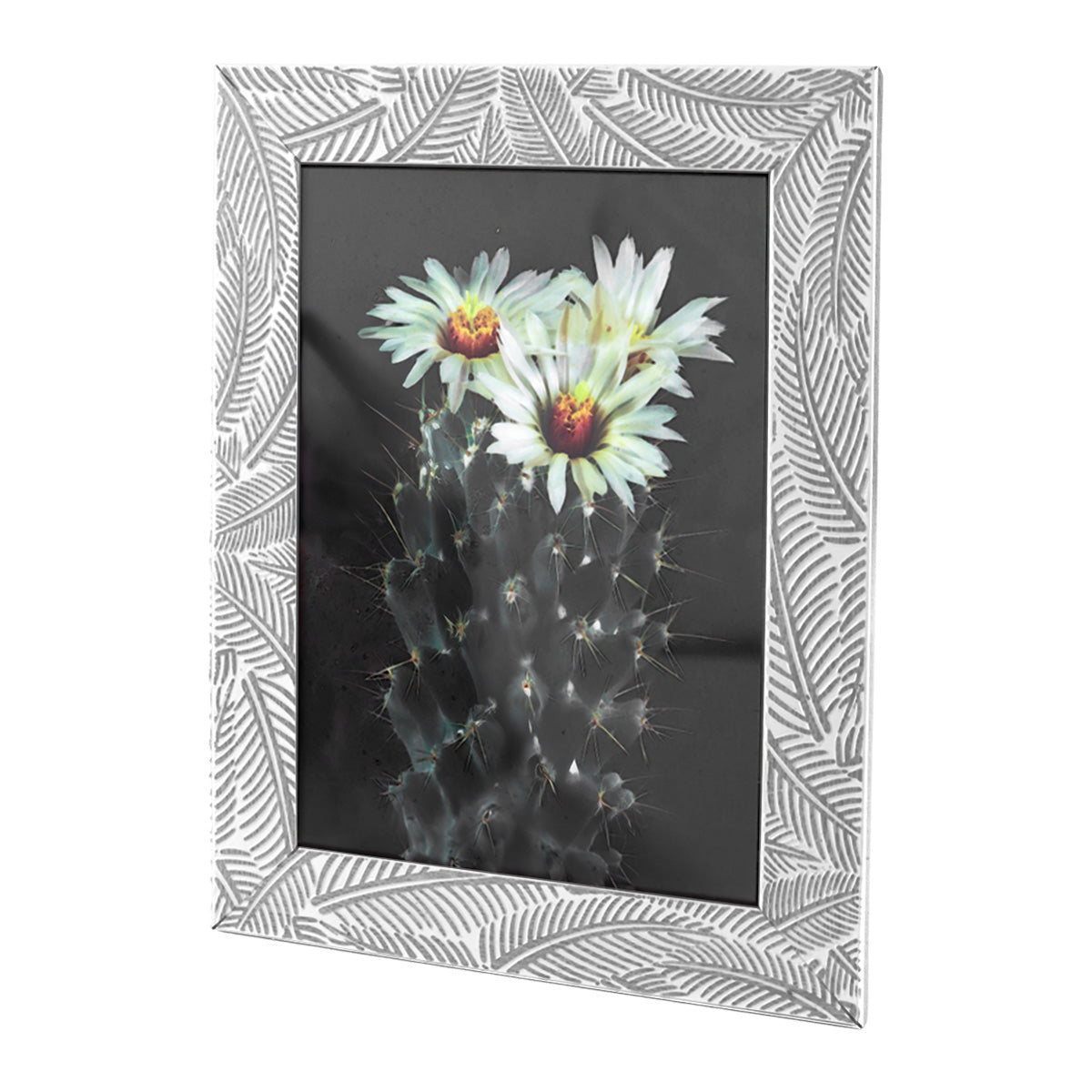 Portarretrato, Diseño Hojas, Color Gris, 12x17cm