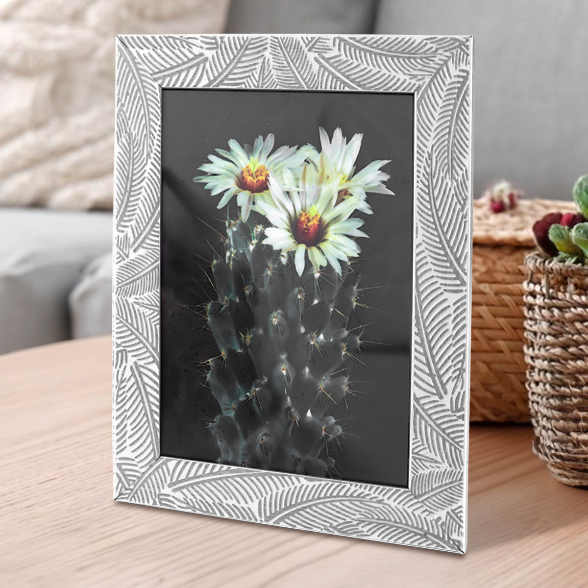 Portarretrato, Diseño Hojas, Color Gris, 12x17cm