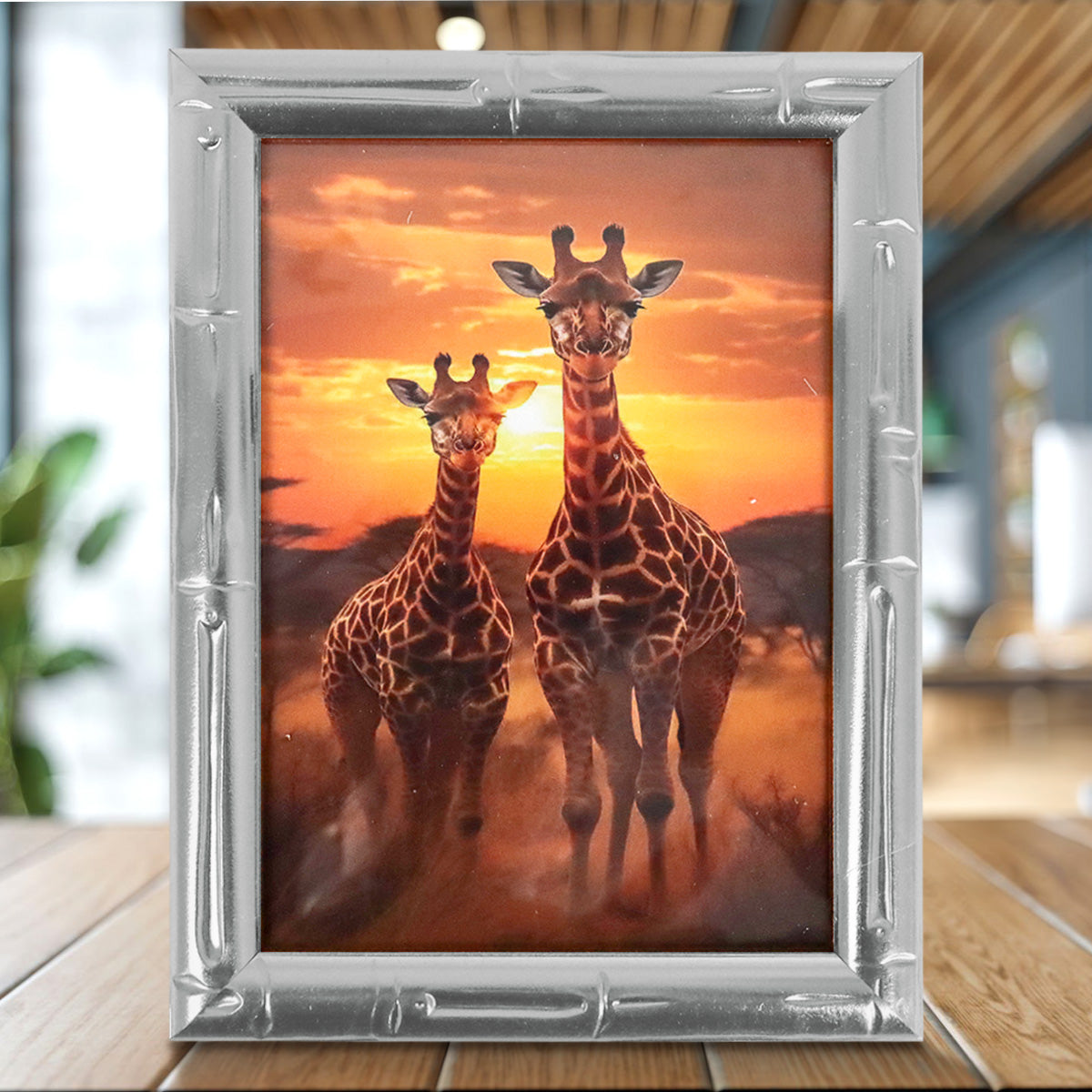 Portarretrato Jirafas, Color Plata, 12x17cm