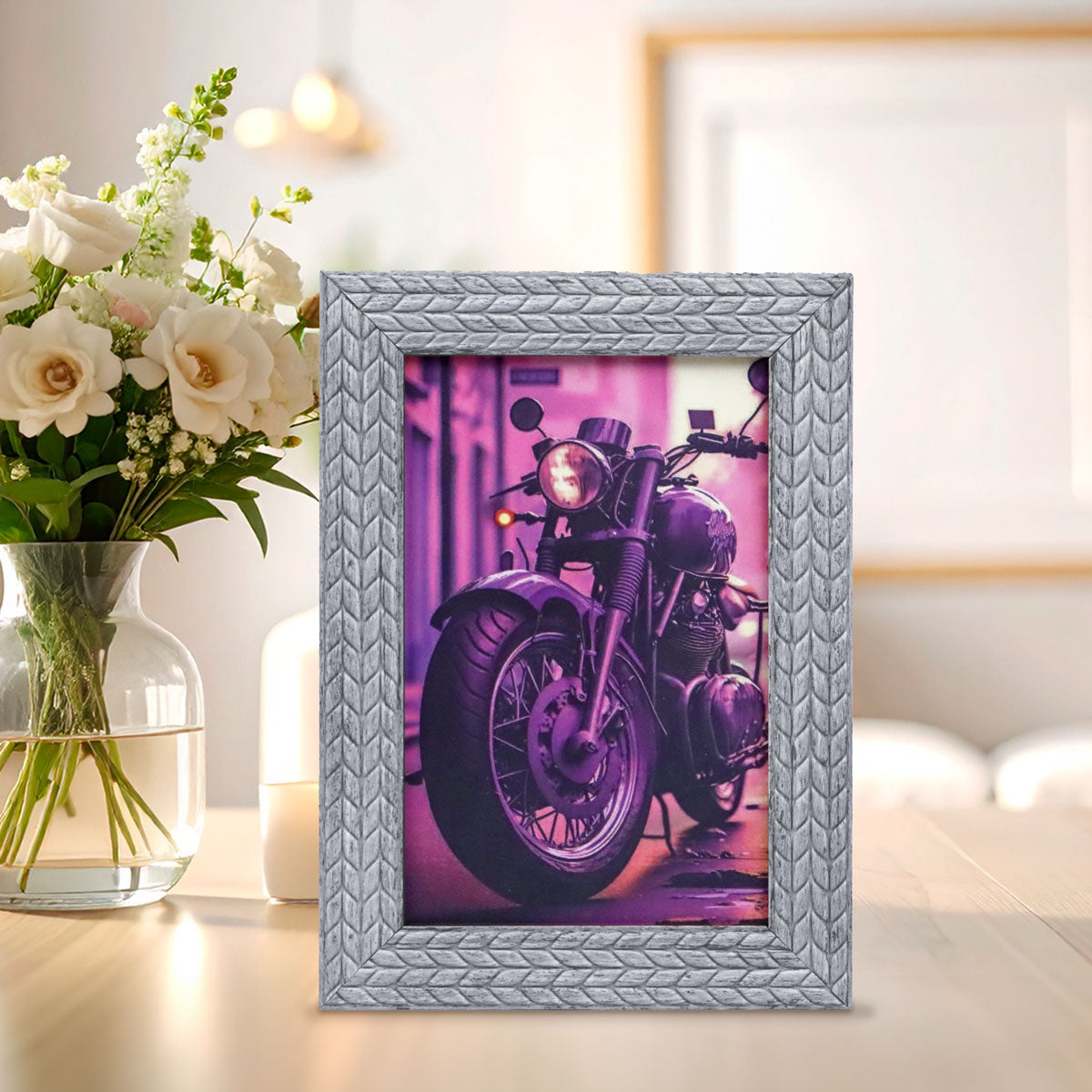 Portarretrato, Marco Trenzado, Color Gris, 10x15 cm