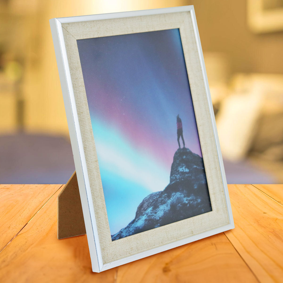 Portarretrato Clásico, Color Beige y Plata, 12x17cm