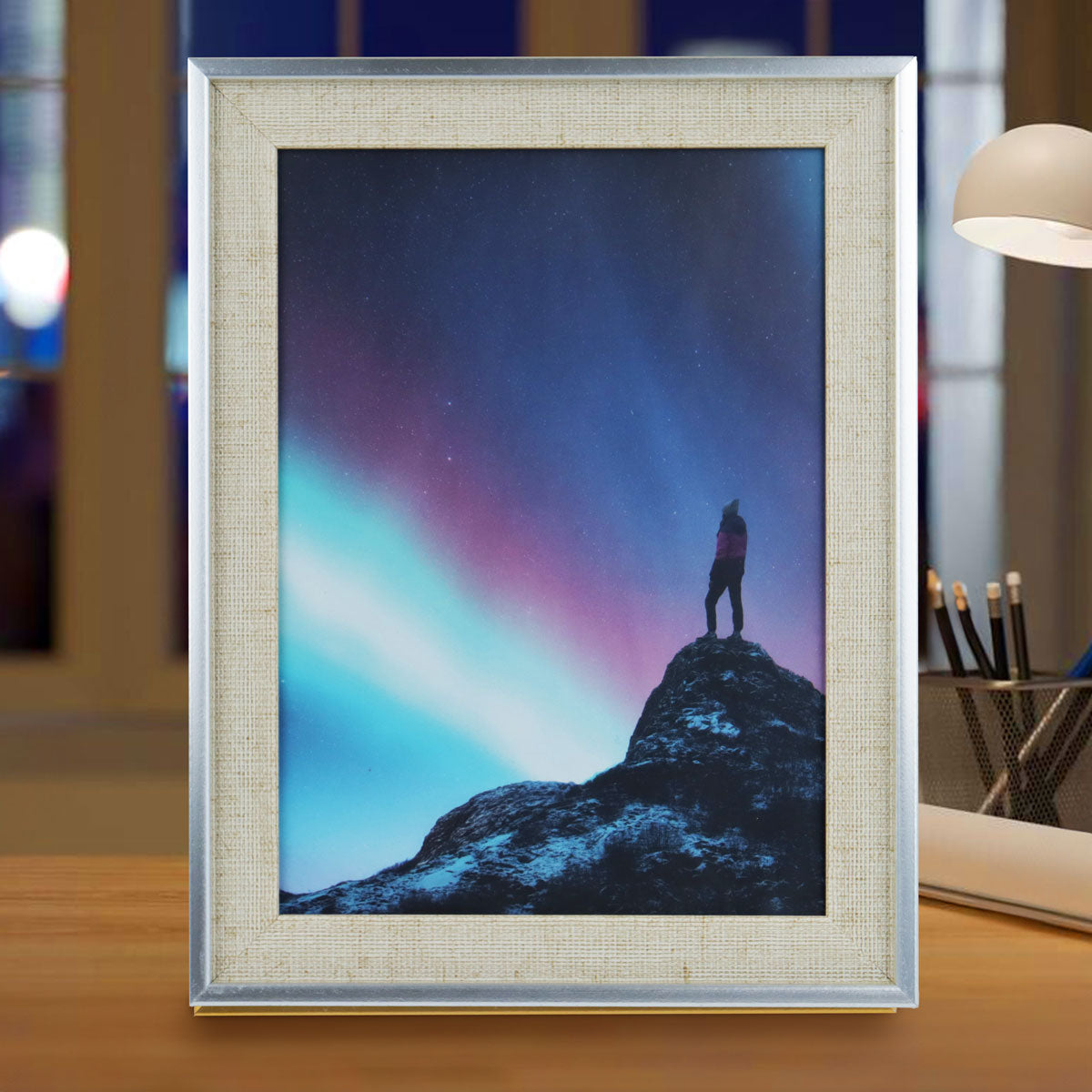 Portarretrato Clásico, Color Beige y Plata, 12x17cm