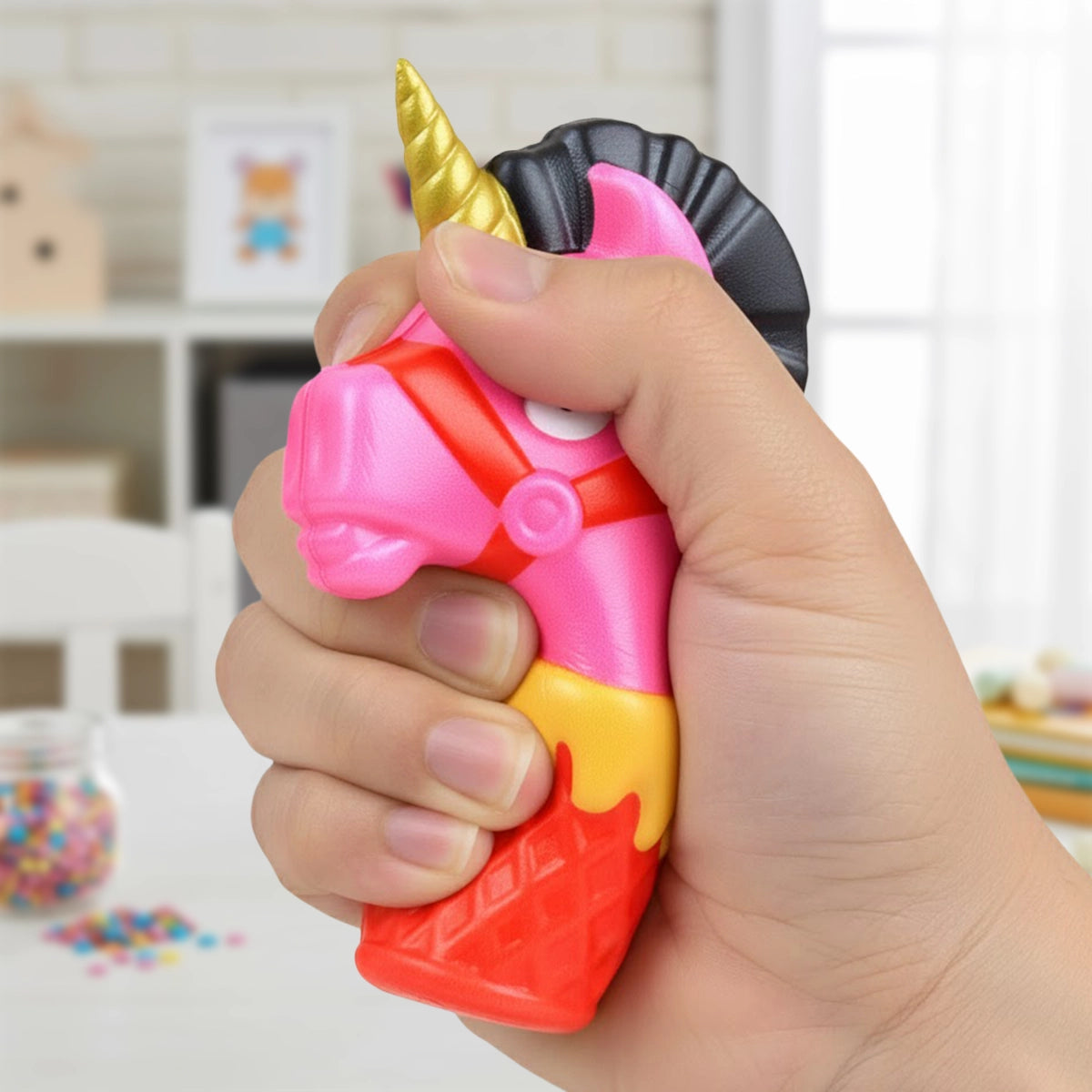 Squishy Antiestrés, Unicornio en Helado, Color Rosa