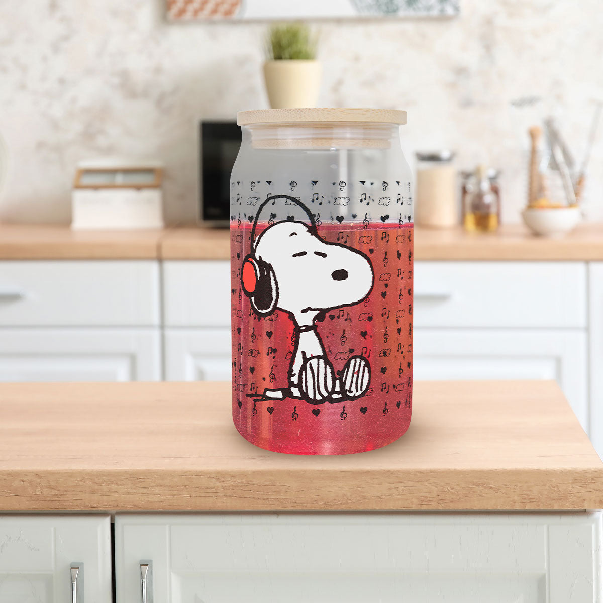 Vaso Cristal con Tapa, Snoopy, 500 ml