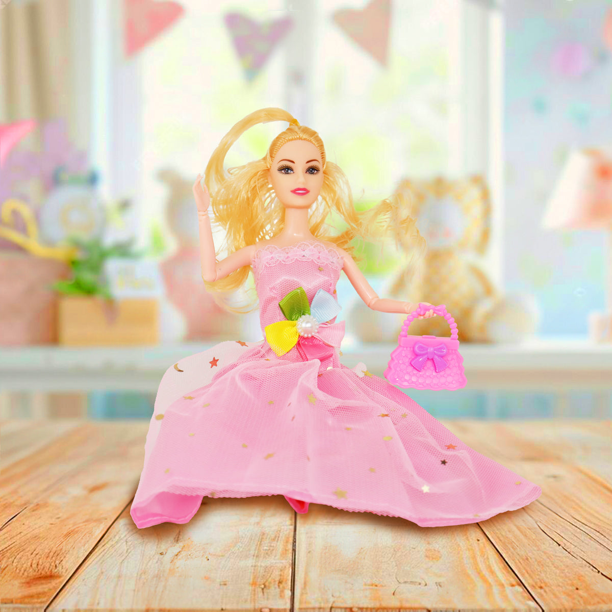 Muñeca Fashion con Vestido Rosa Claro