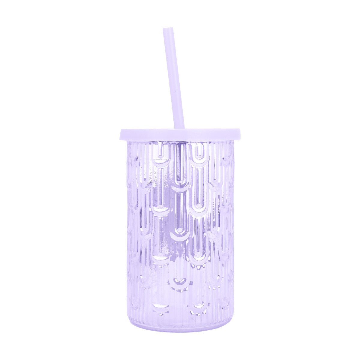 Vaso de Cristal con Tapa y Popote, Color Morado, 450 ml