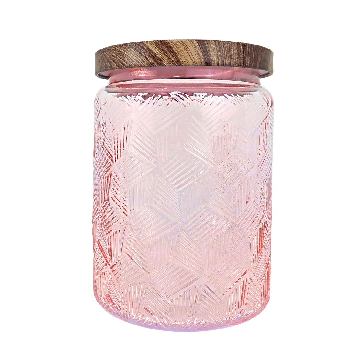 Frasco de Vidrio Texturizado con Tapa, Color Rosa, Capacidad 700 ml