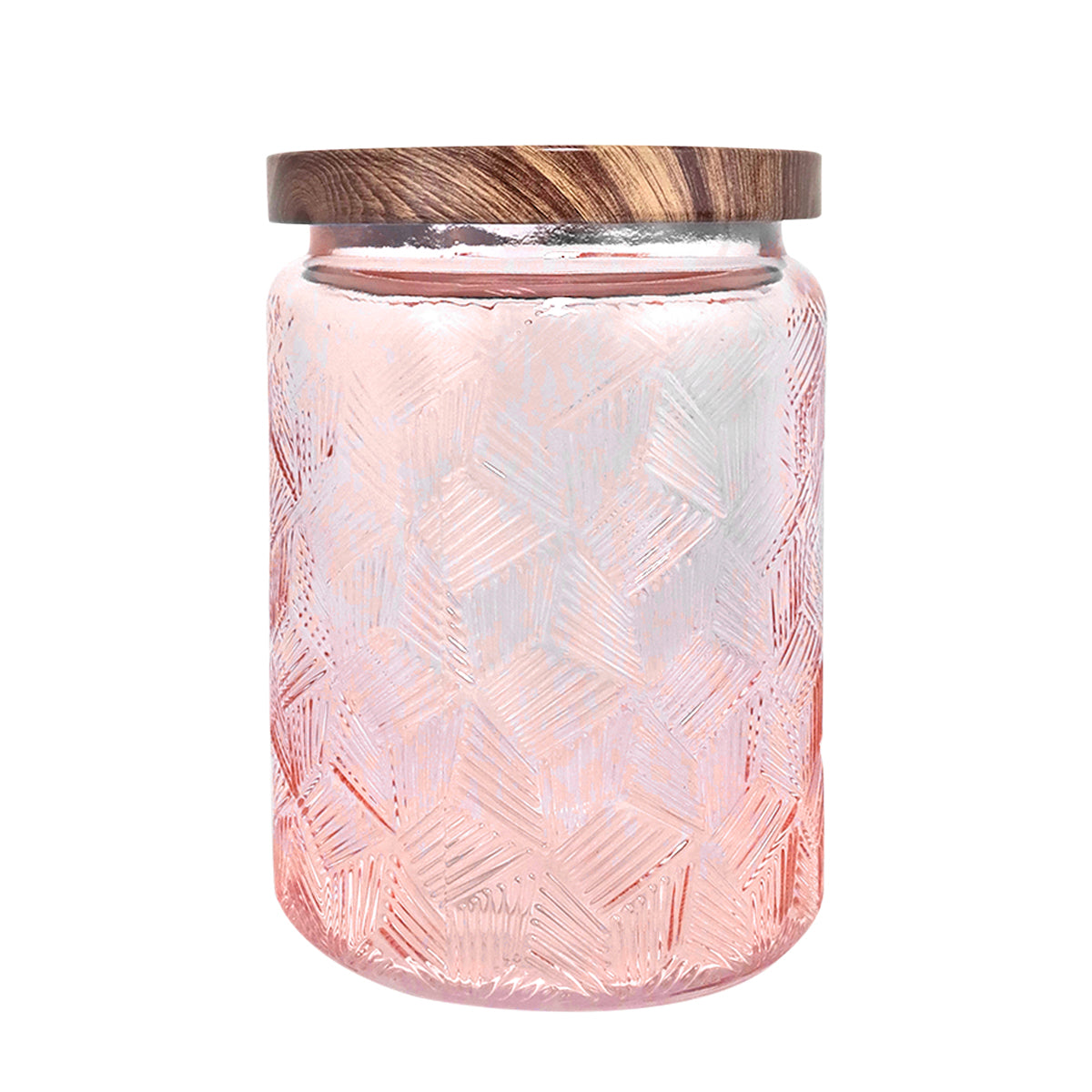 Frasco de Vidrio Texturizado con Tapa, Color Rosa, Capacidad 700 ml