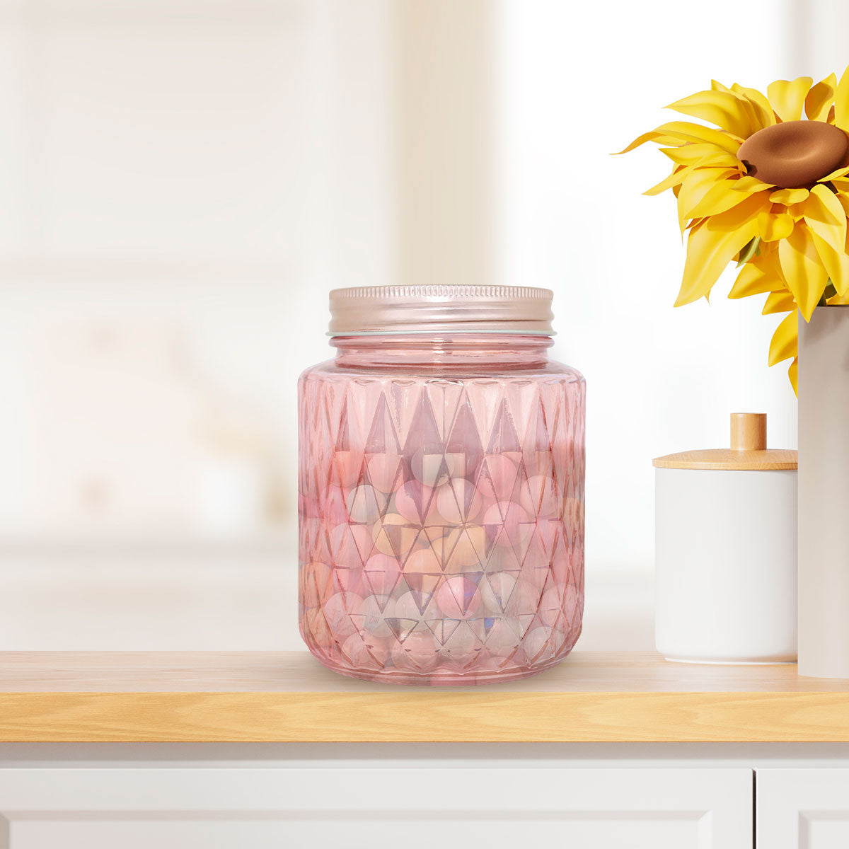 Frasco de Vidrio Diseño Rombos con Tapa, Capacidad 1000 ml