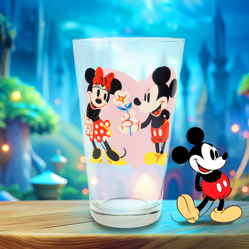 Vaso Cristal Transparente, Diseño Mickey & Minnie, 414 ml
