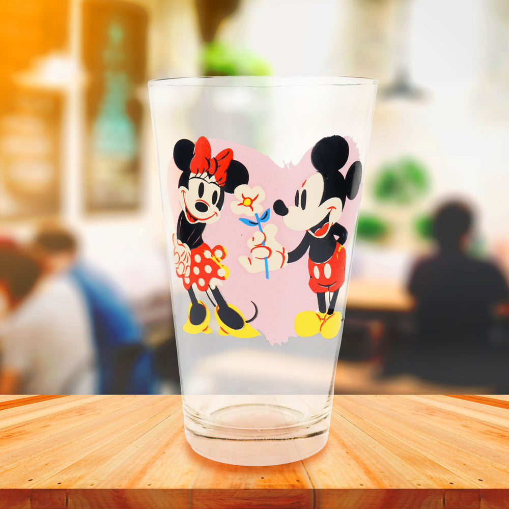 Vaso Cristal Transparente, Diseño Mickey & Minnie, 414 ml