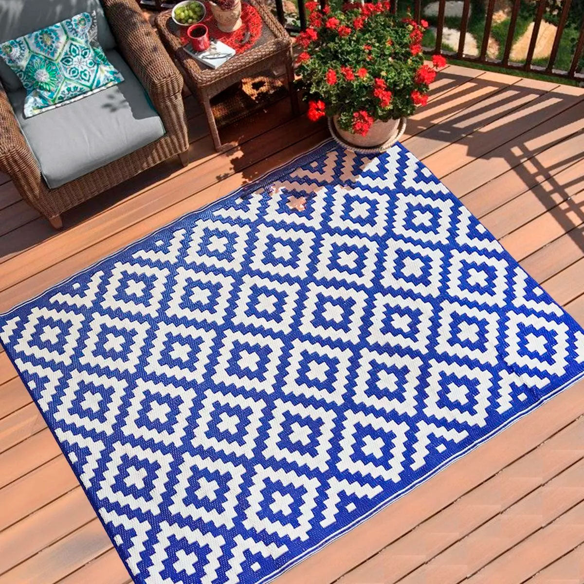 Tapete Impermeable color Azul/Blanco para Exteriores