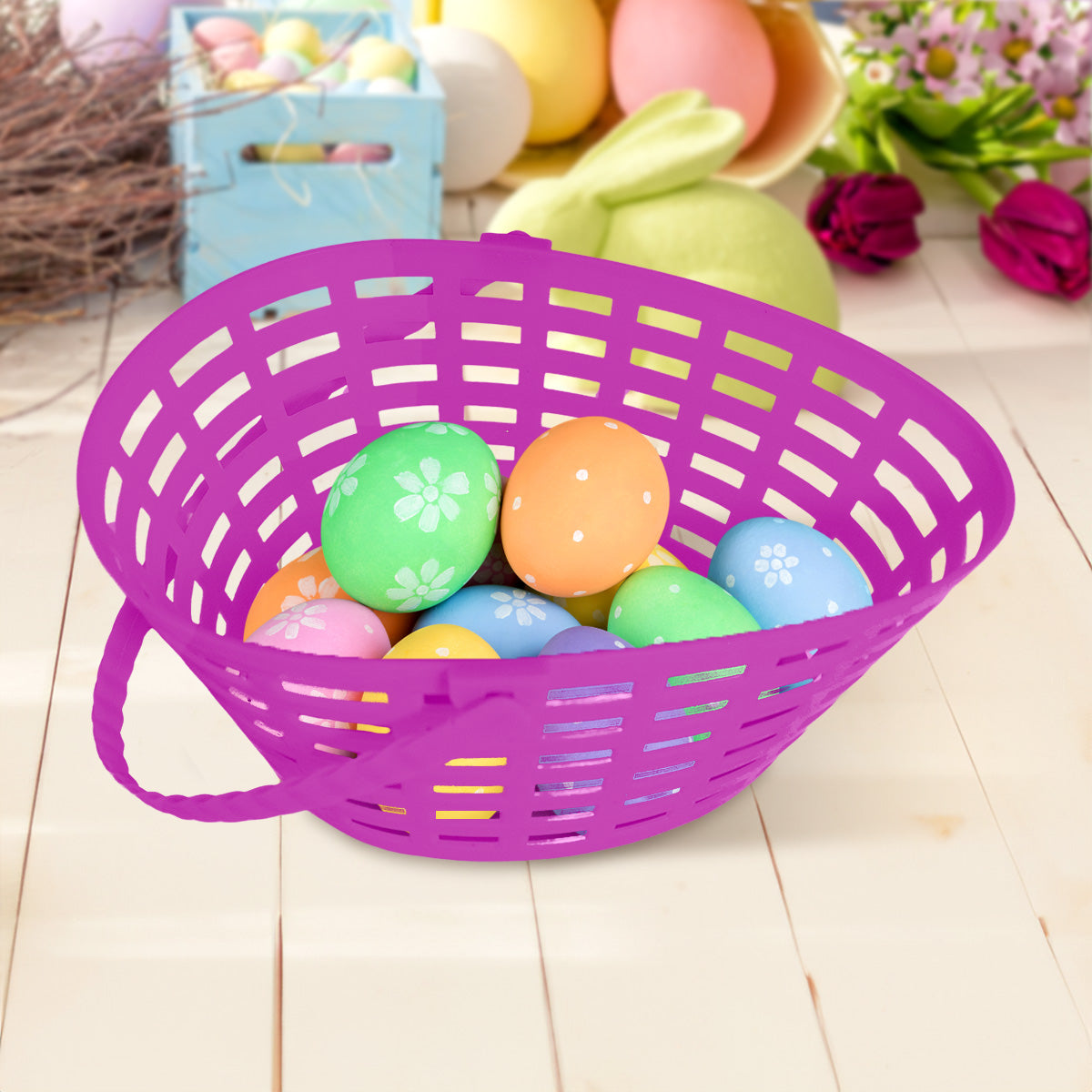 Canasta de Plástico en Forma de Huevo, Color Morado