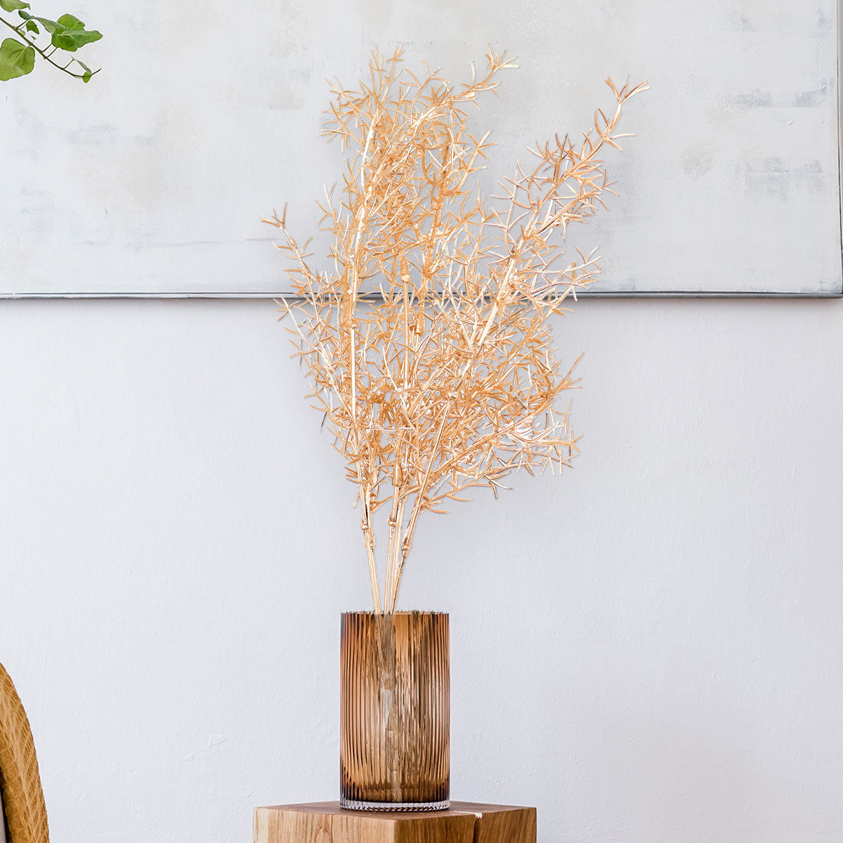 Vara de Follaje Artificial, Color Dorado