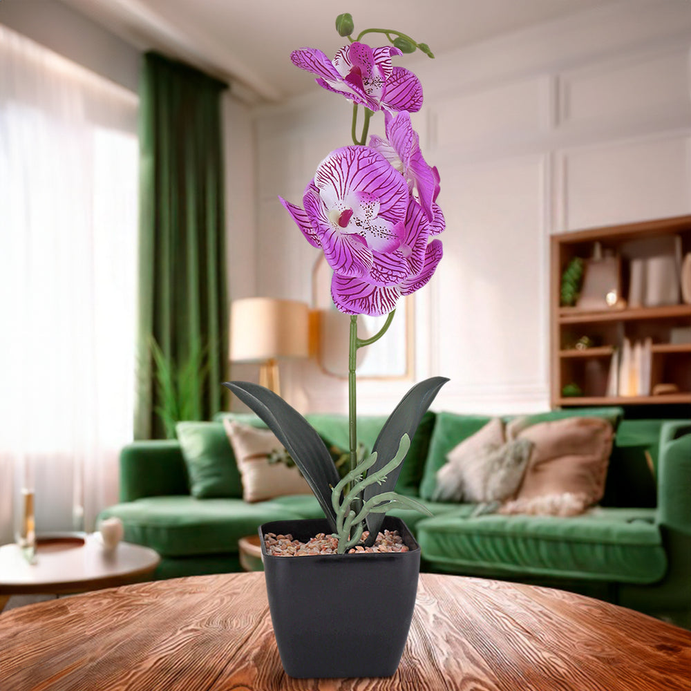 Maceta Clásica con Orquídea Artificial, Color Lila
