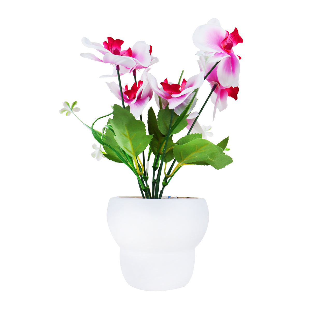 Maceta con Orquídea Artificial, Color Blanco y Rosa