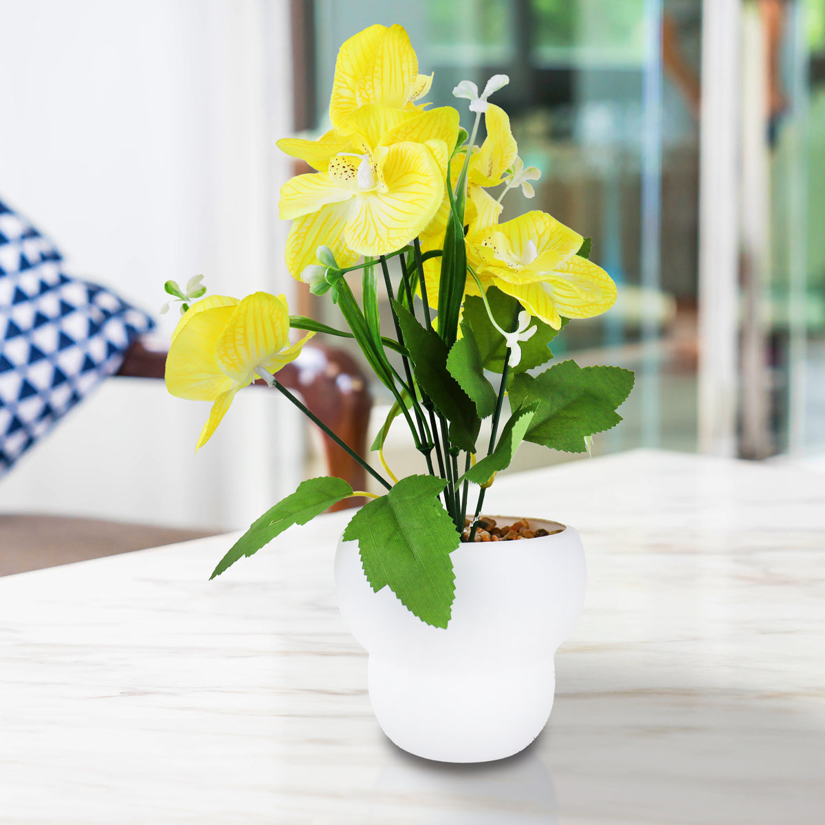 Maceta con Orquídea Artificial, Color Amarillo