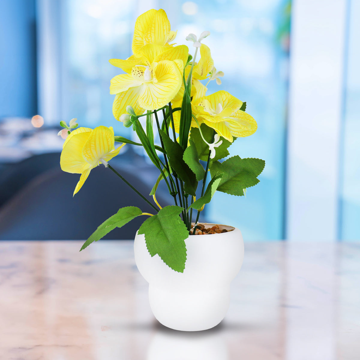 Maceta con Orquídea Artificial, Color Amarillo