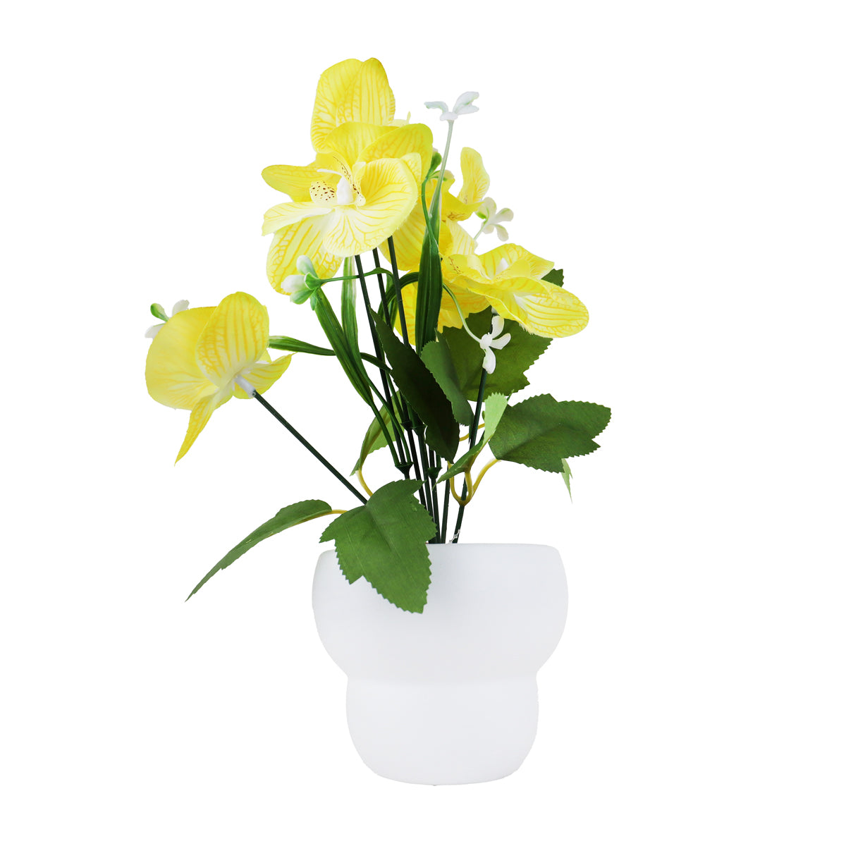 Maceta con Orquídea Artificial, Color Amarillo