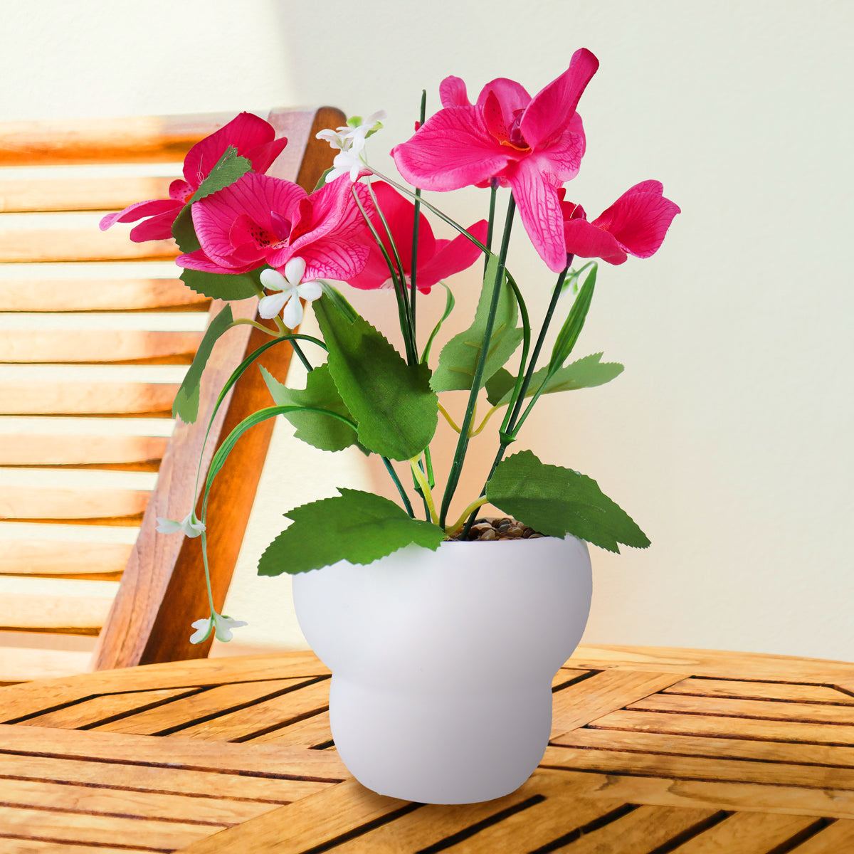 Maceta con Orquídea Artificial, Color Fucsia