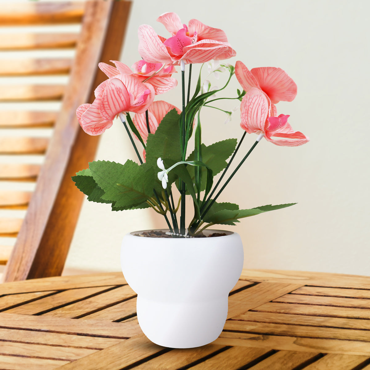 Maceta con Orquídea Artificial, Color Rosa Claro