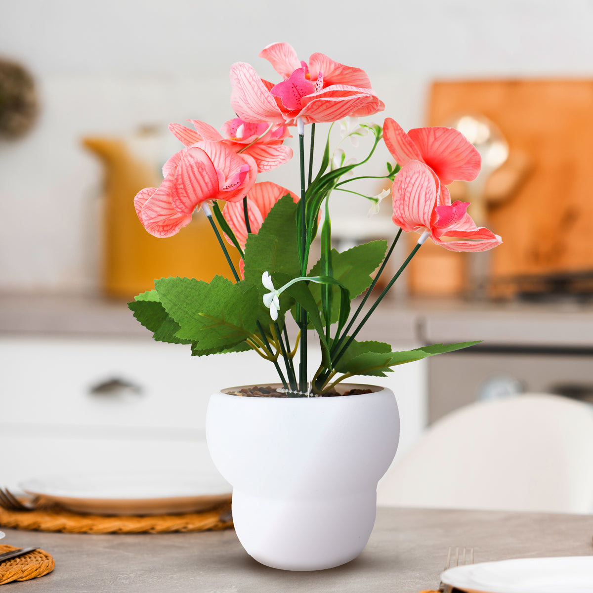 Maceta con Orquídea Artificial, Color Rosa Claro