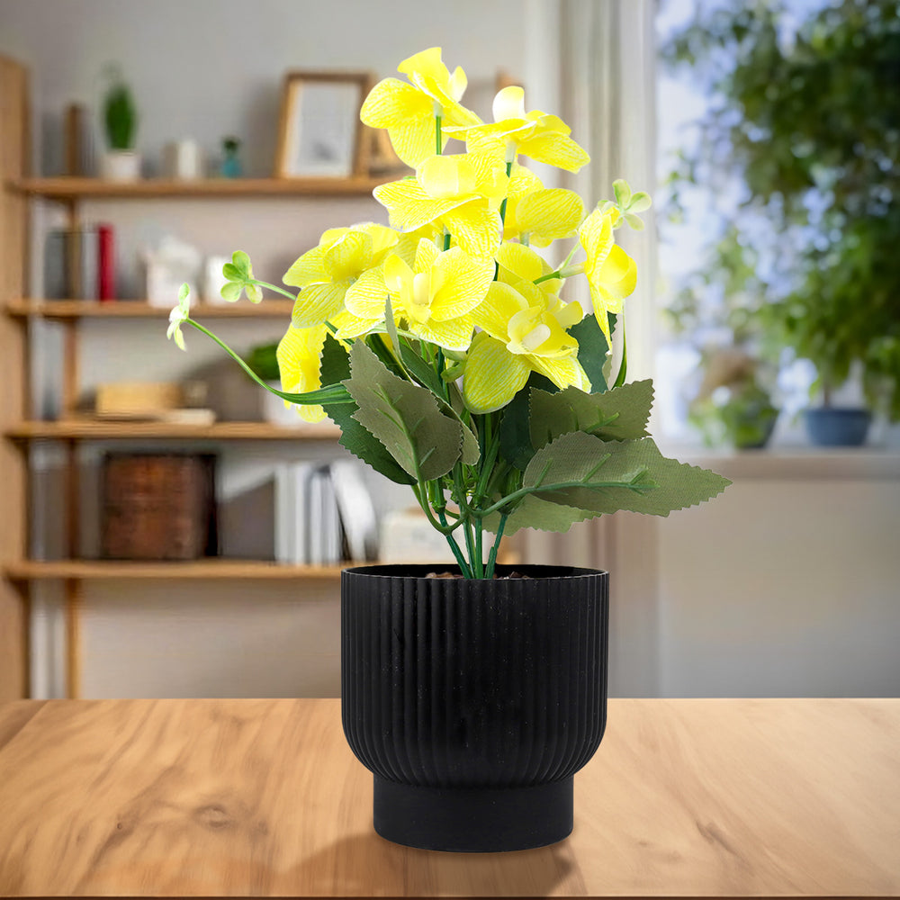 Maceta con Flor Artificial, Color Amarillo, 25 cm