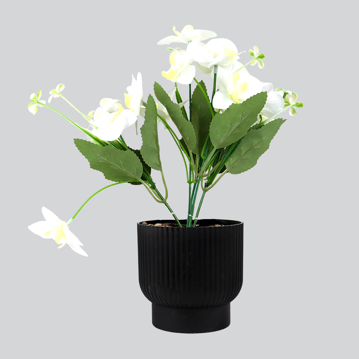 Maceta con Flor Artificial, Color Blanco, 25 cm