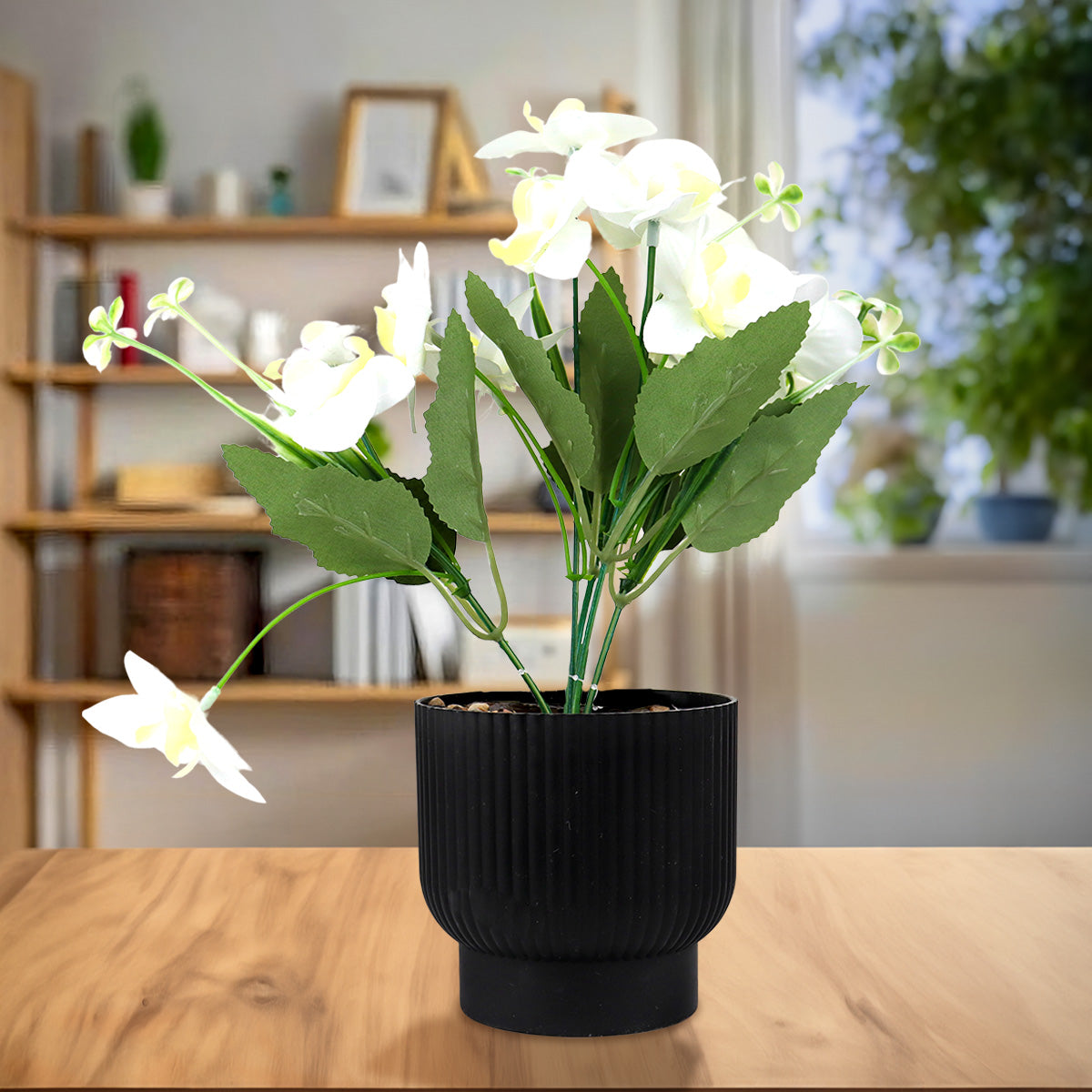 Maceta con Flor Artificial, Color Blanco, 25 cm