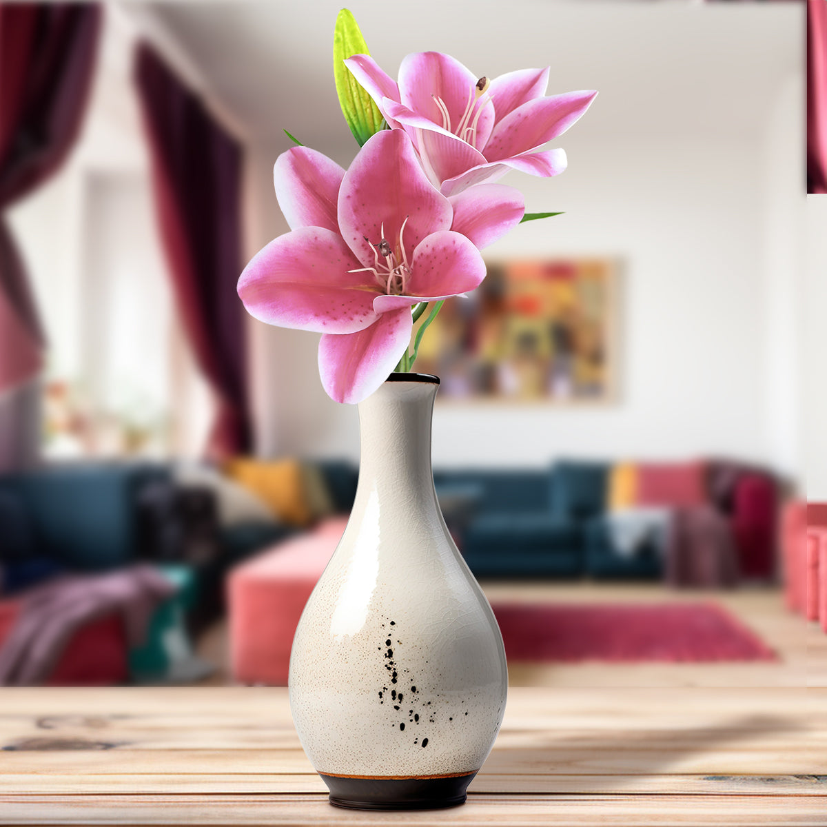 Flor Artificial, Lirio, Color Rosa y Blanco