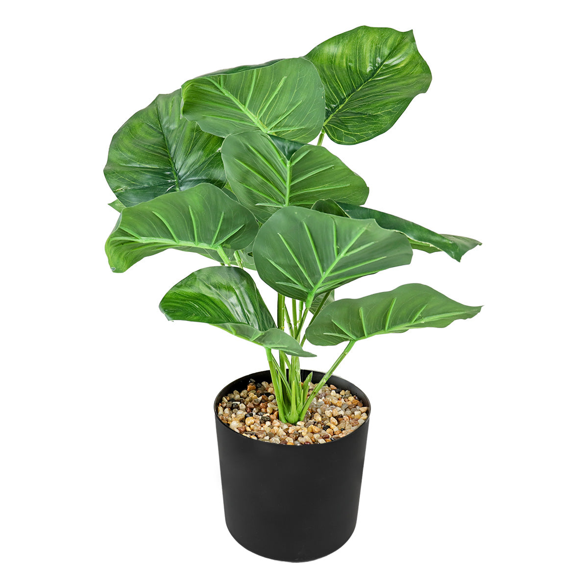 Maceta Negra con Planta Hoja Verde Artificial