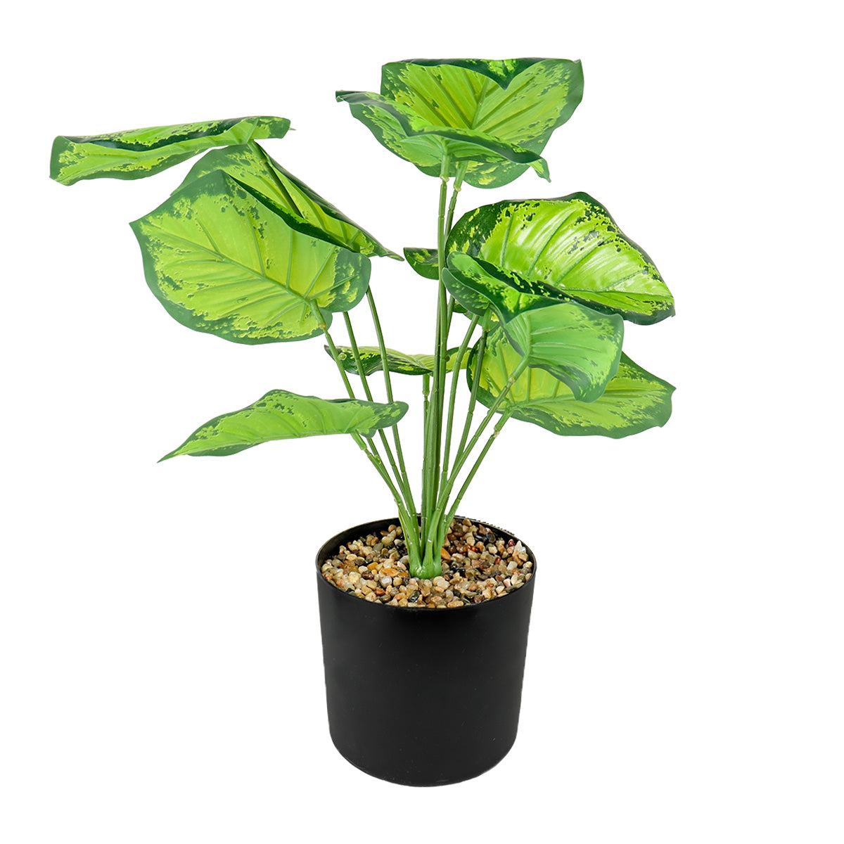 Maceta Negra con Planta Verde Artificial