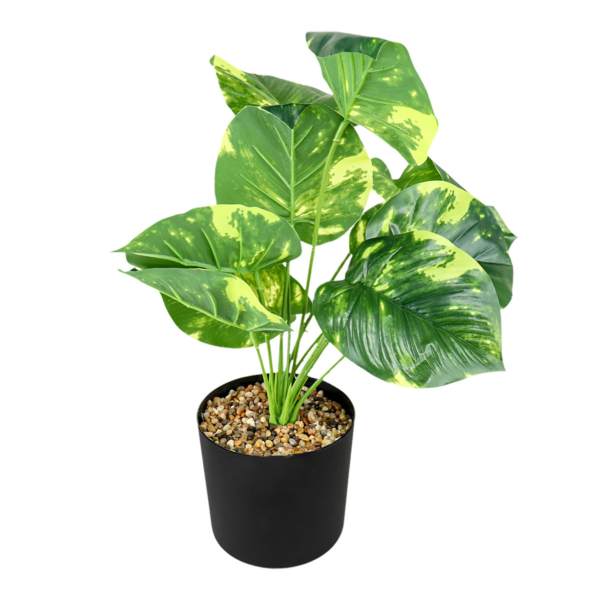 Maceta Negra con Planta Monstera Obliqua Artificial, Color Verde