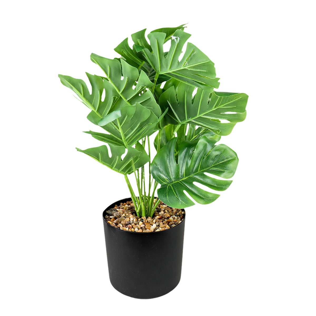 Maceta Negra con Planta Monstera Artificial