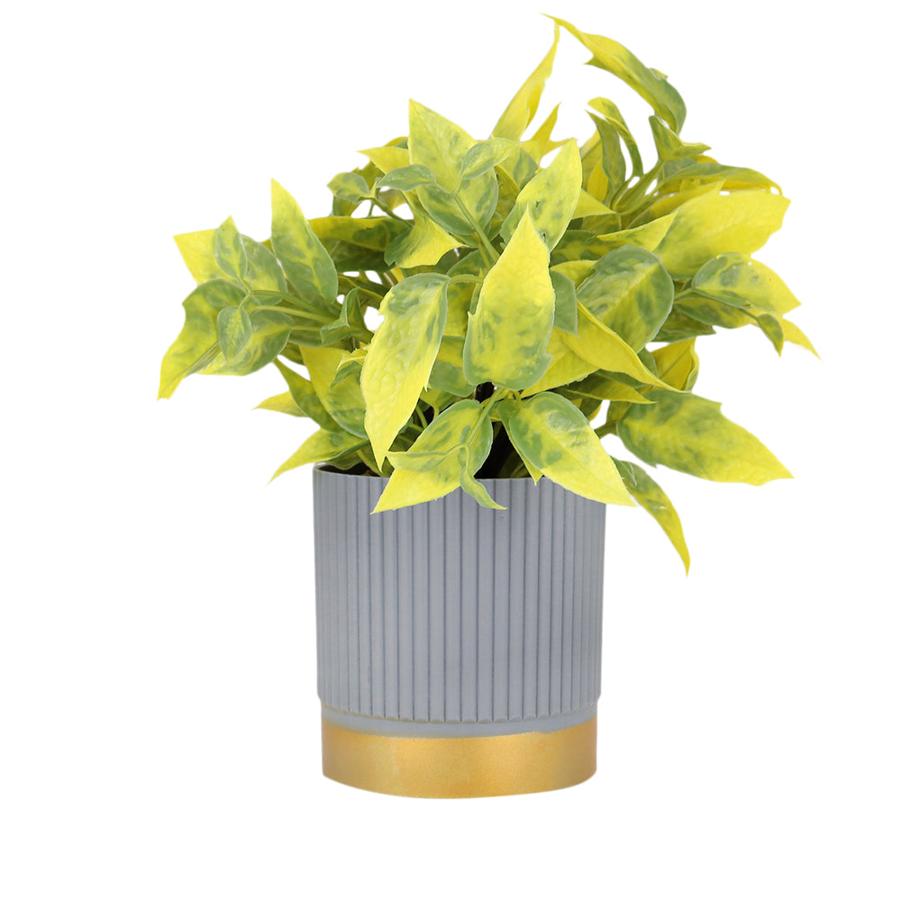 Maceta Gris con Planta Artificial Color Amarillo