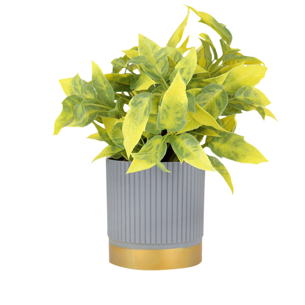 Maceta Gris con Planta Artificial Color Amarillo