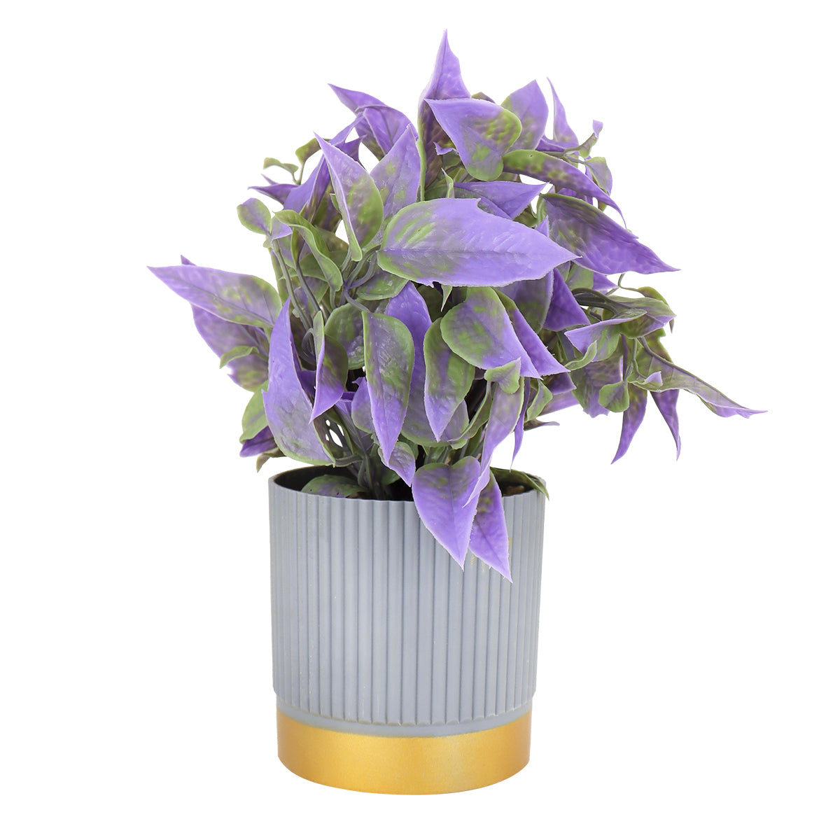 Maceta Gris con Planta Artificial Color Morado