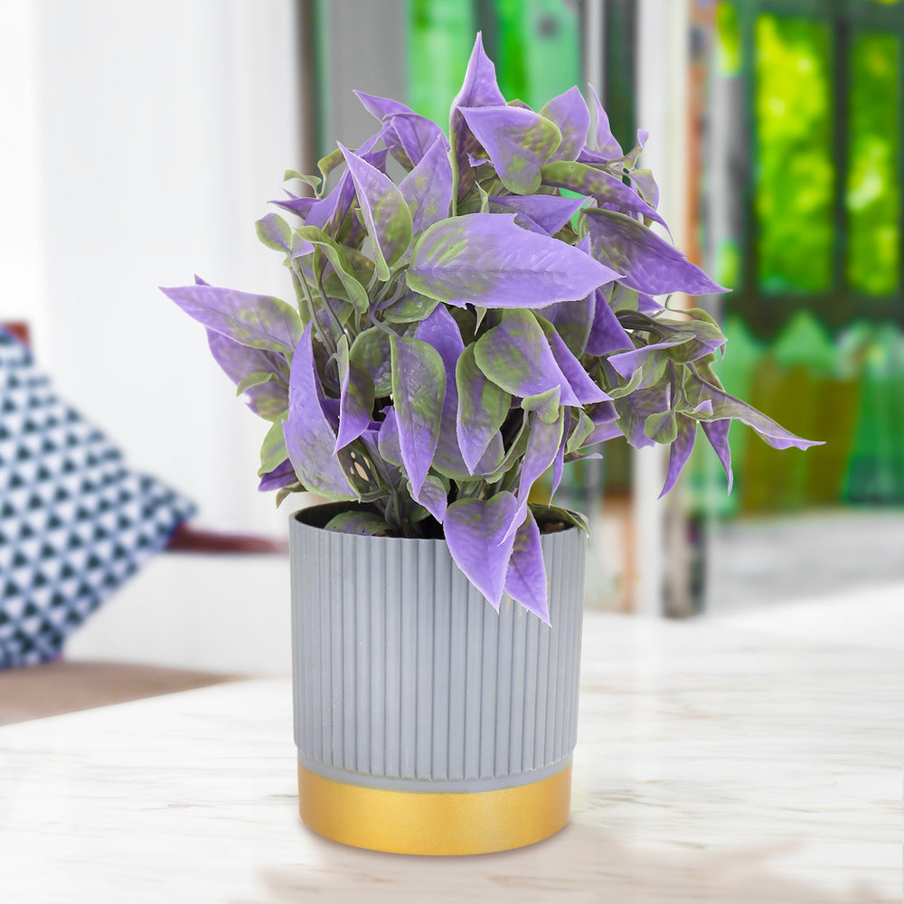 Maceta Gris con Planta Artificial Color Morado