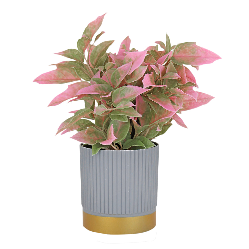 Maceta Gris con Planta Artificial Color Rosa