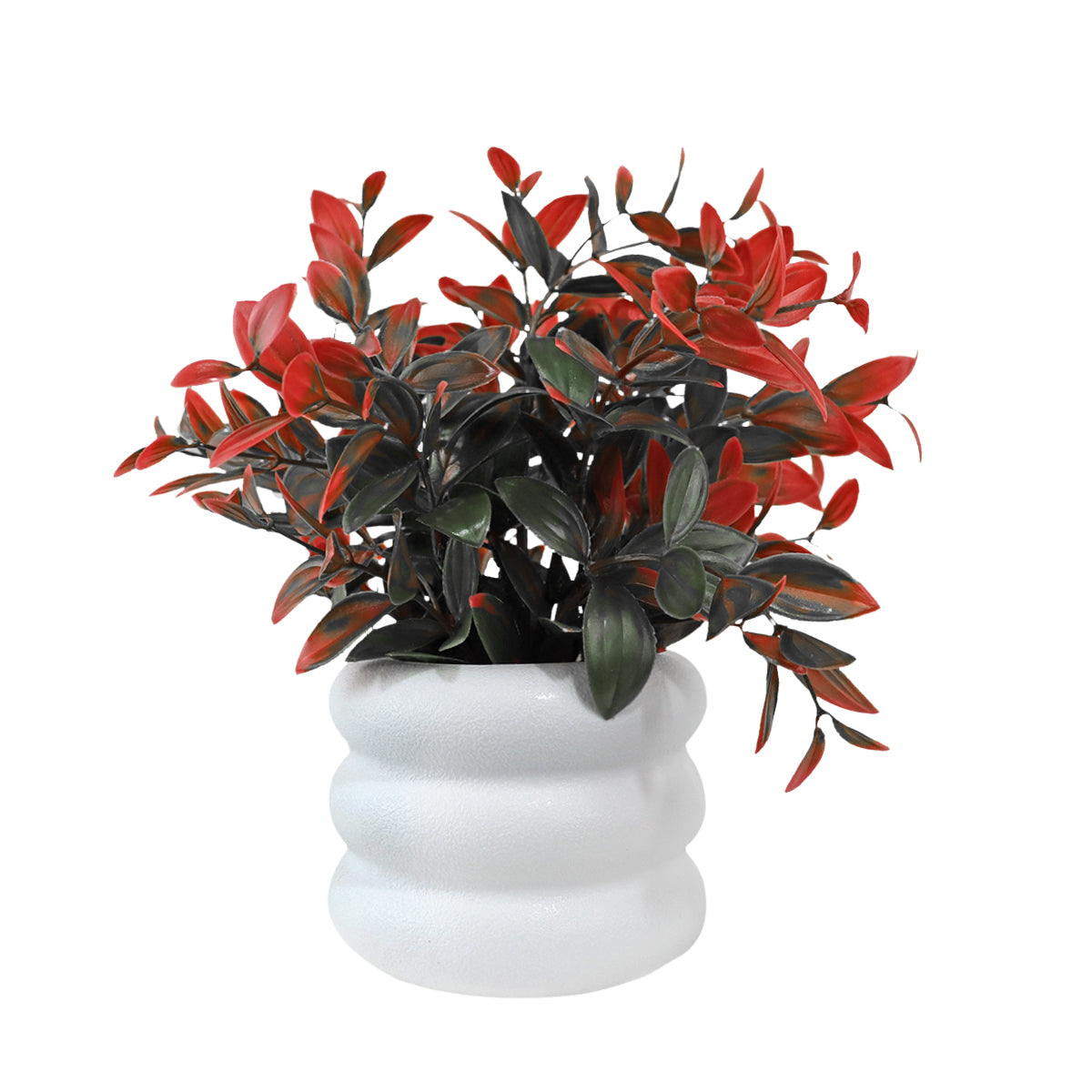 Maceta Blanca con Flor Artificial Color Rojo