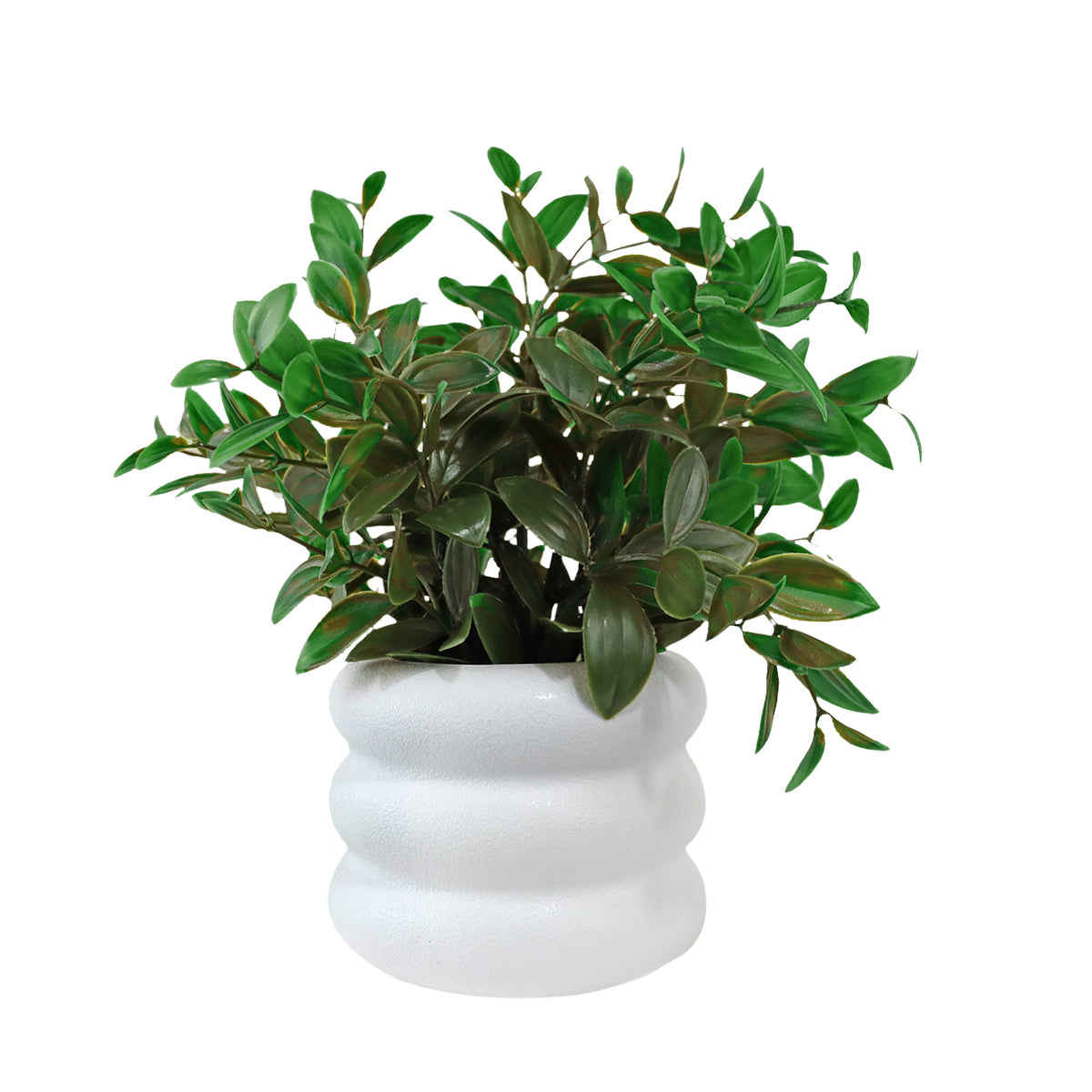 Maceta Blanca con Planta Artificial Color Verde