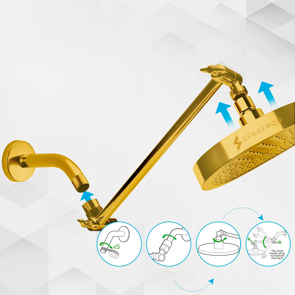 Extensión de Brazo de Ducha Ajustable Cromado SparkPod
