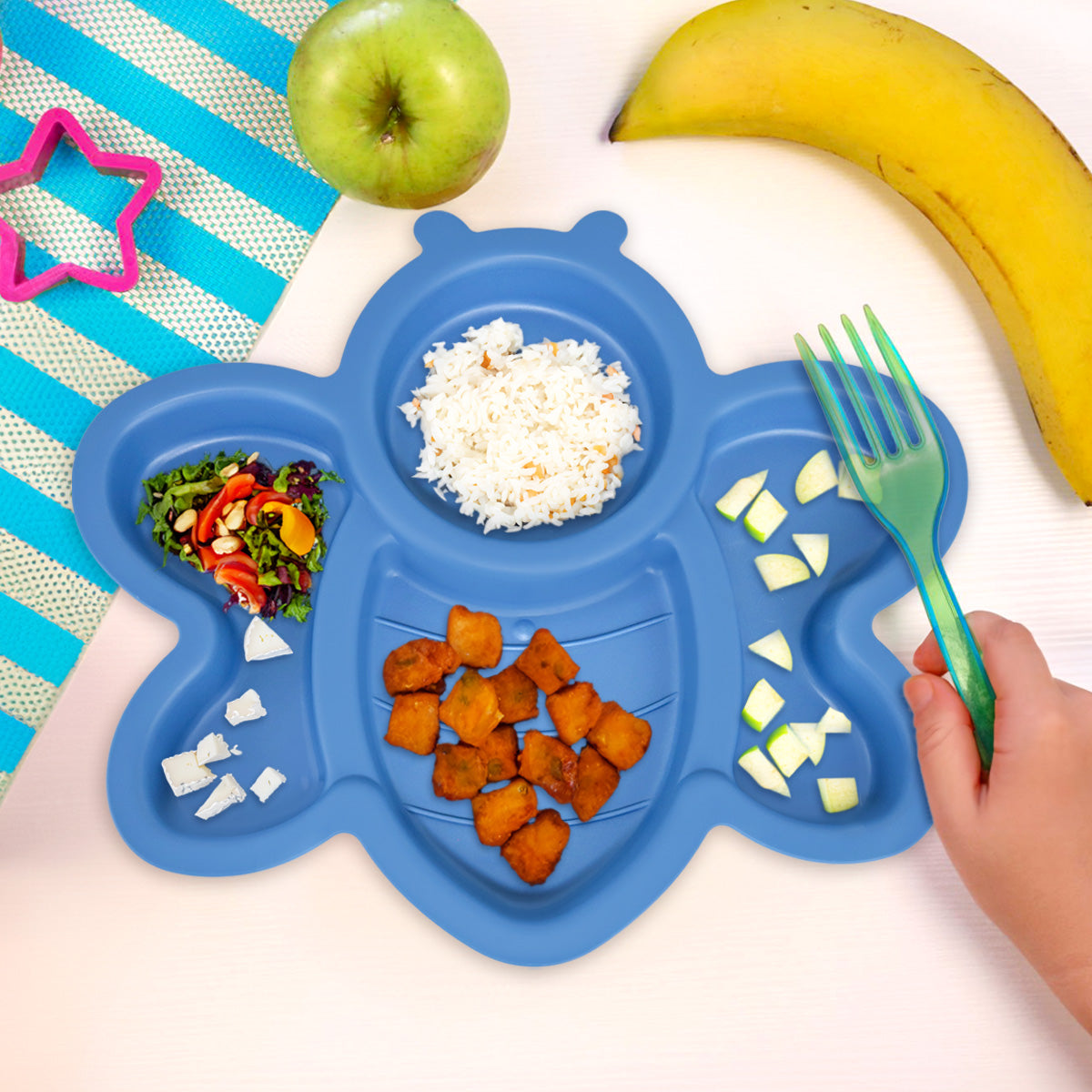 Plato Infantil con Diseño de Abeja, Color Azul