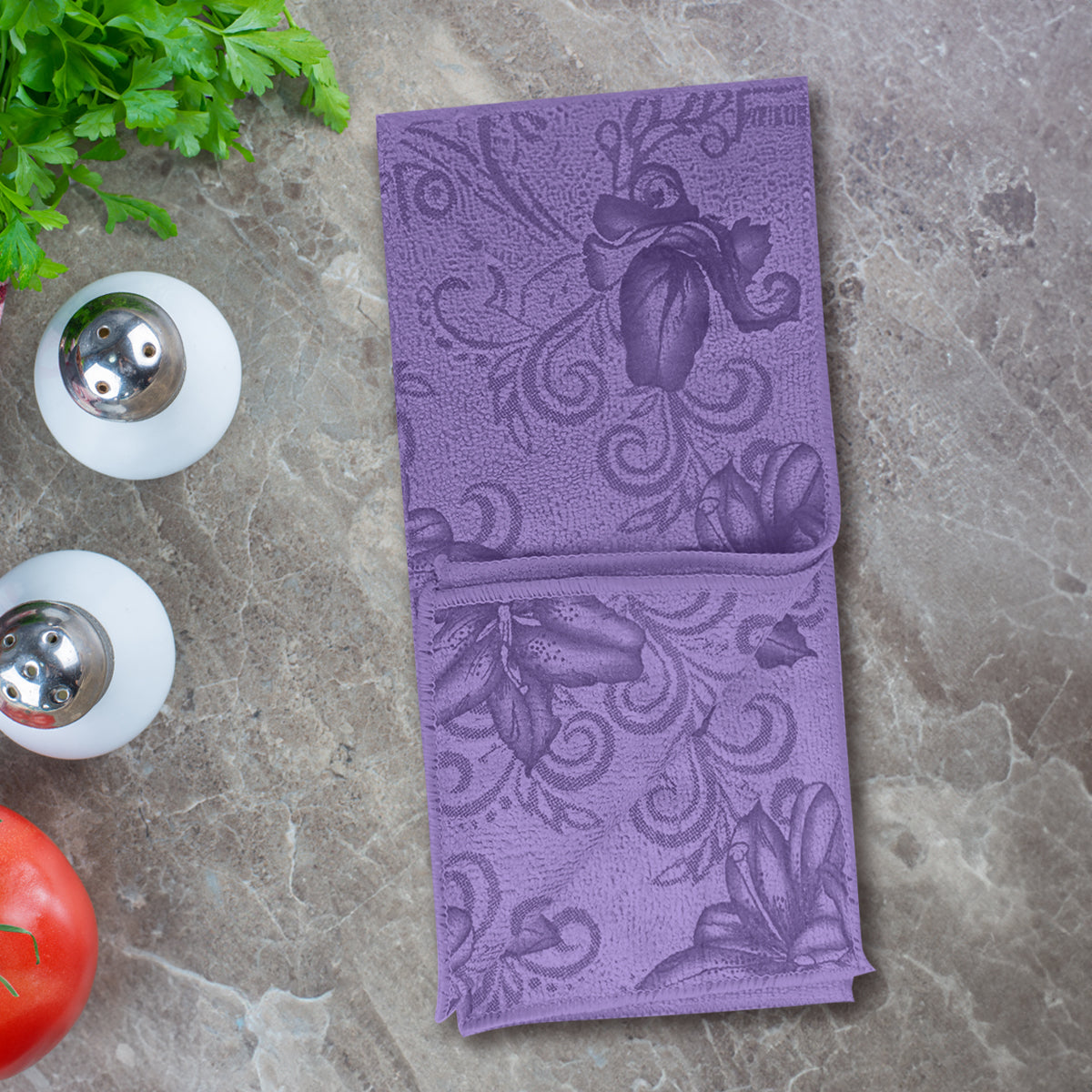 Set de 2 Trapos de Cocina, Diseño Flores, Color Morado