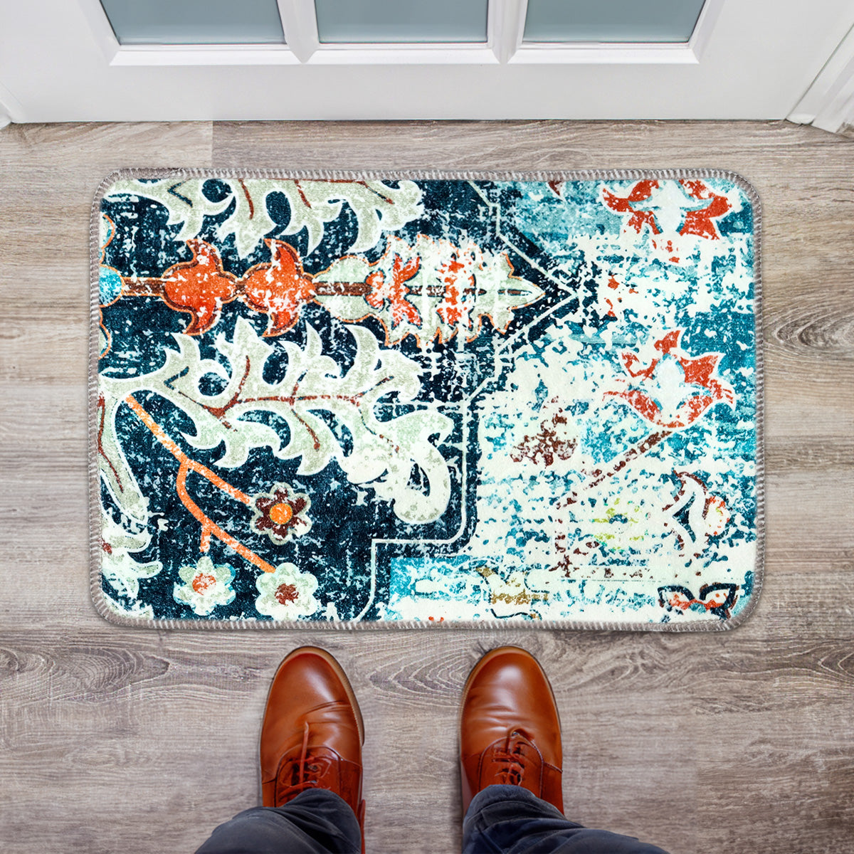 Tapete Color Verde, Diseño Bohemio Deslavado, 40x60 cm