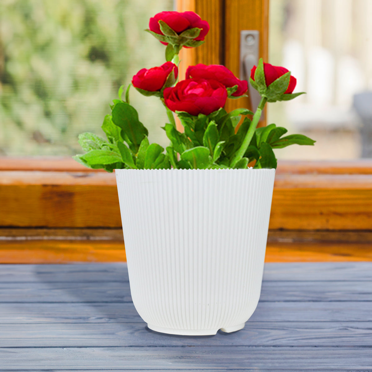 Maceta de Plástico, 13x13 cm, Color Blanco