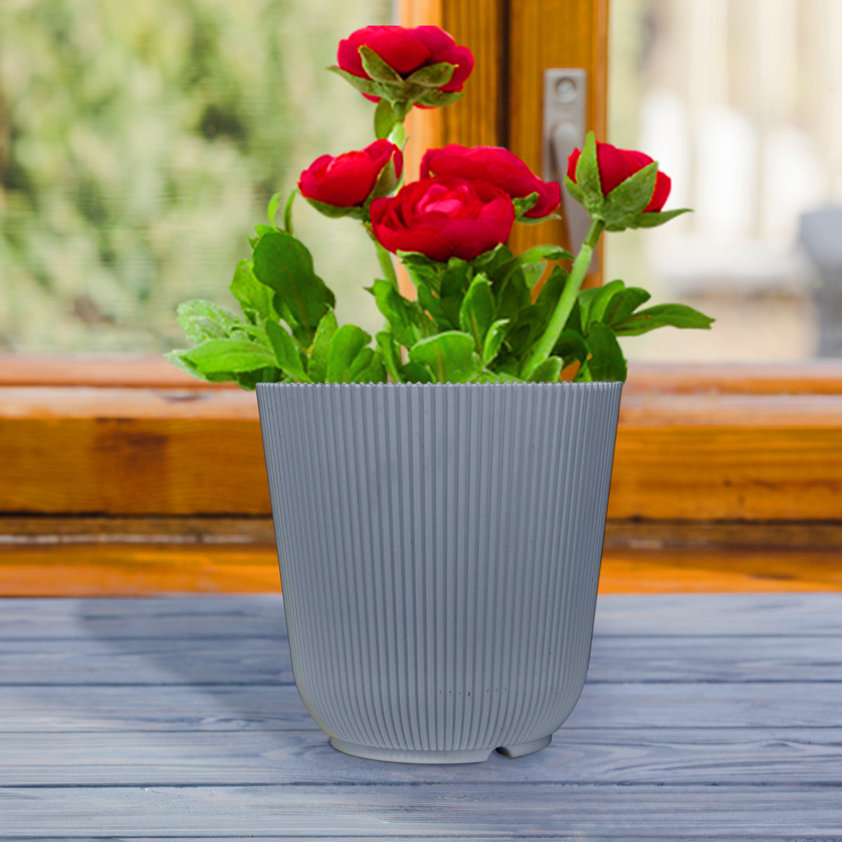 Maceta de Plástico, 13x13 cm, Color Gris