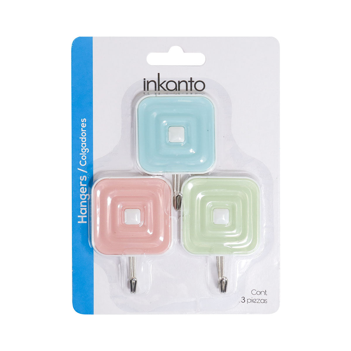 Colgadores Metálicos Cuadrados Autoadhesivos, Colores, 3 pzas
