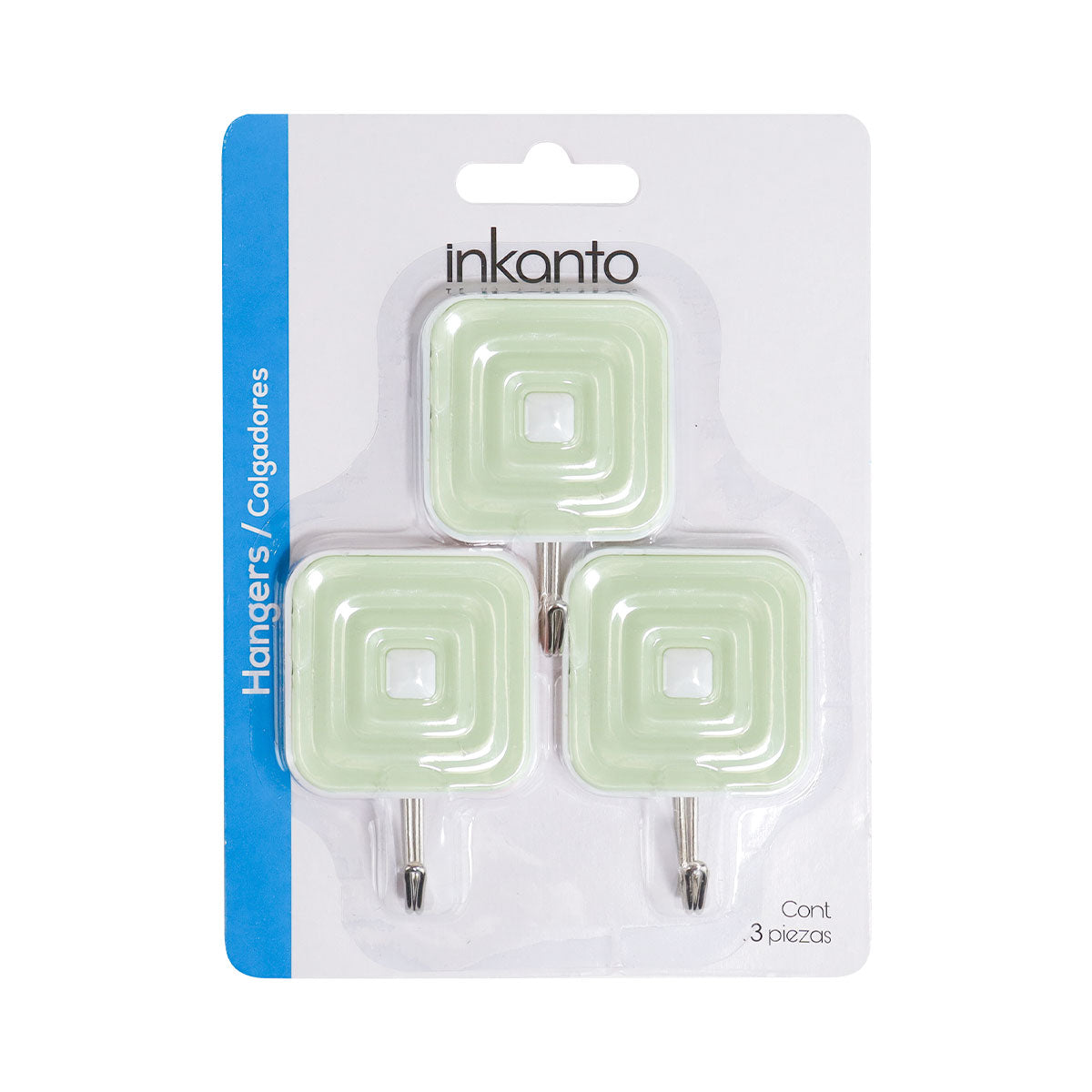 Colgadores Metálicos Cuadrados Autoadhesivos, Color Verde, 3 pzas