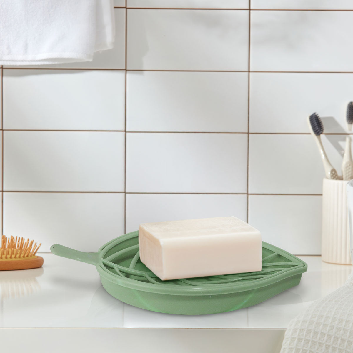 Jabonera en Forma de Hoja, Color Menta